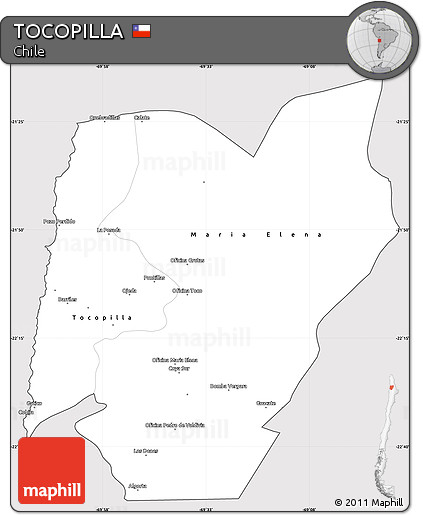 Silver Style Simple Map of TOCOPILLA, cropped outside