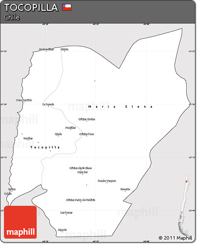 Silver Style Simple Map of TOCOPILLA, cropped outside