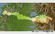 Physical Map of Lago Ranco, darken