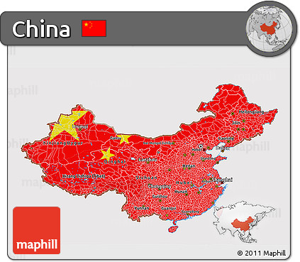 Flag 3D Map of China, flag centered