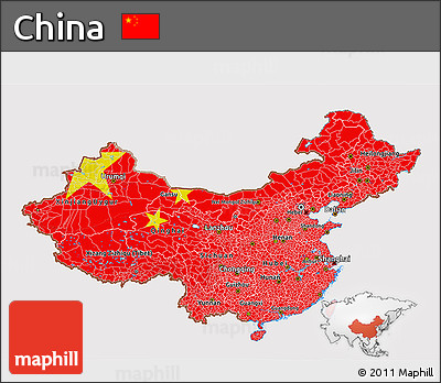 Flag 3D Map of China, flag centered