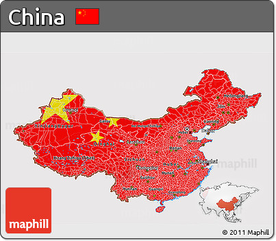 Flag 3D Map of China, flag centered