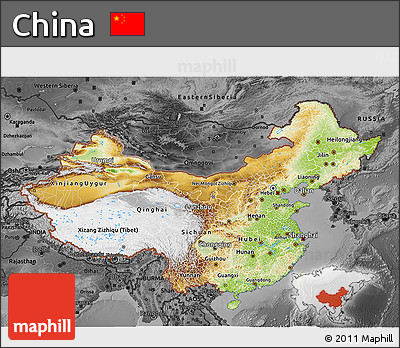 Physical 3D Map of China, darken, desaturated