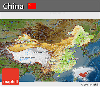 Physical 3D Map of China, darken