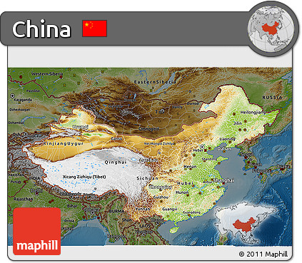 Physical 3D Map of China, darken