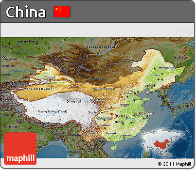 Physical 3D Map of China, darken