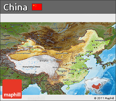 Physical 3D Map of China, darken, land only