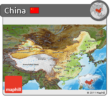 Physical 3D Map of China, darken, land only