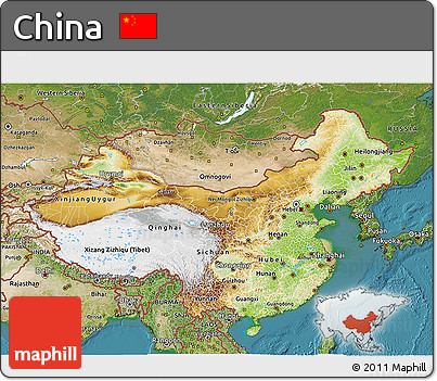 Physical 3D Map of China, satellite outside