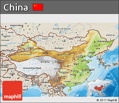 Physical 3D Map of China, shaded relief outside