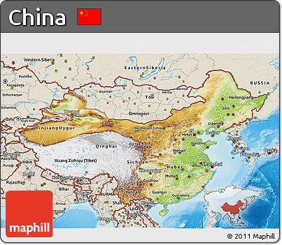 Physical 3D Map of China, shaded relief outside