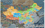Political 3D Map of China, darken, semi-desaturated