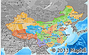 Political 3D Map of China, desaturated, land only