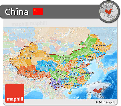 Political 3D Map of China, lighten, land only