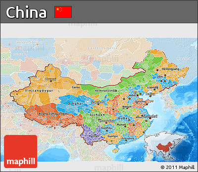 Political 3D Map of China, lighten, land only