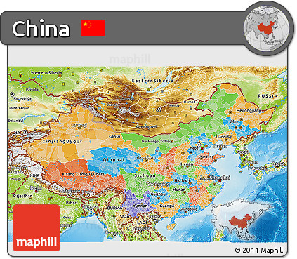 Political 3D Map of China, physical outside