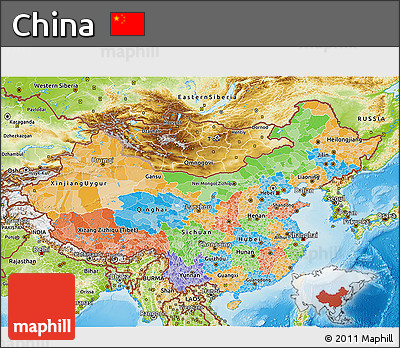 Political 3D Map of China, physical outside