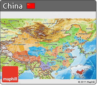 Political 3D Map of China, physical outside