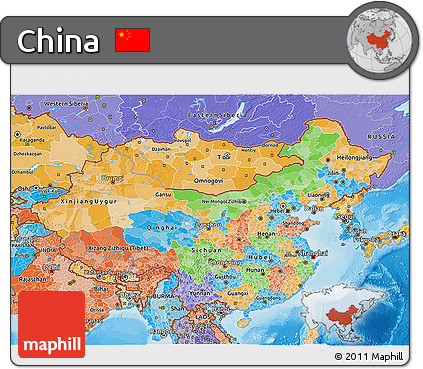 Political 3D Map of China, political shades outside