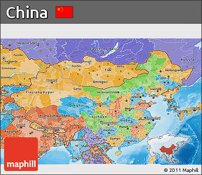 Political 3D Map of China, political shades outside