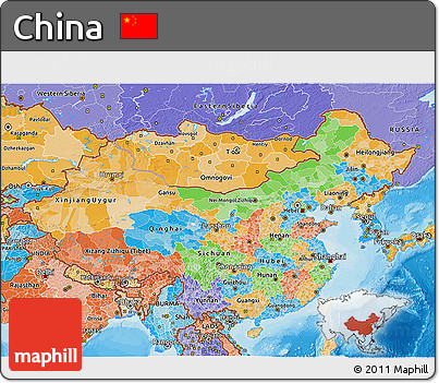 Political 3D Map of China, political shades outside