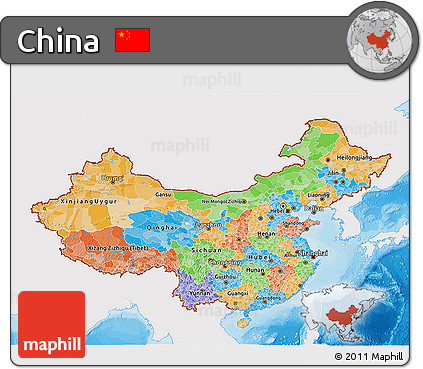 Political 3D Map of China, single color outside