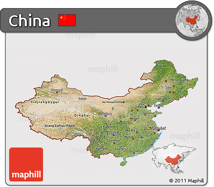 Satellite 3D Map of China, cropped outside