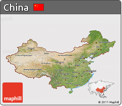 Satellite 3D Map of China, cropped outside