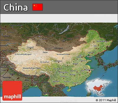 Satellite 3D Map of China, darken, land only