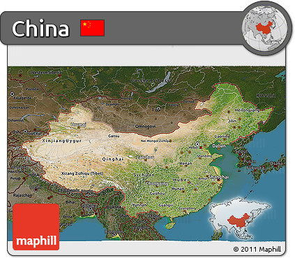 Satellite 3D Map of China, darken, land only
