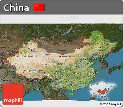 Satellite 3D Map of China, darken, land only