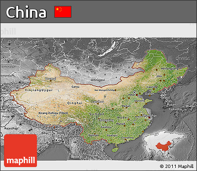 Satellite 3D Map of China, desaturated