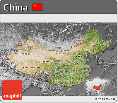 Satellite 3D Map of China, desaturated