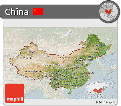 Satellite 3D Map of China, lighten