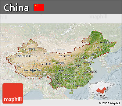 Satellite 3D Map of China, lighten