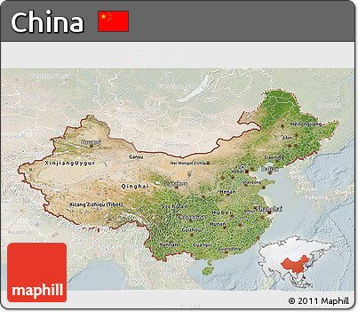 Satellite 3D Map of China, lighten