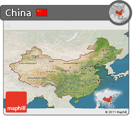 Satellite 3D Map of China, lighten, land only