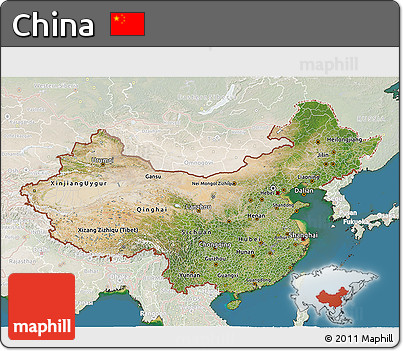 Satellite 3D Map of China, lighten, land only