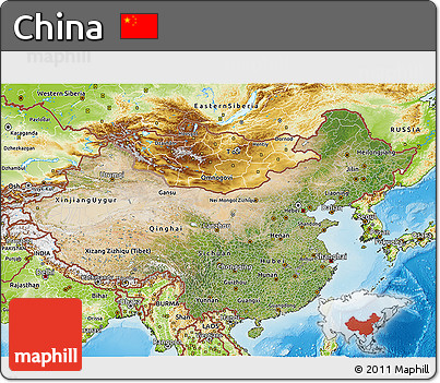 Satellite 3D Map of China, physical outside