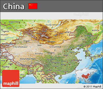 Satellite 3D Map of China, physical outside