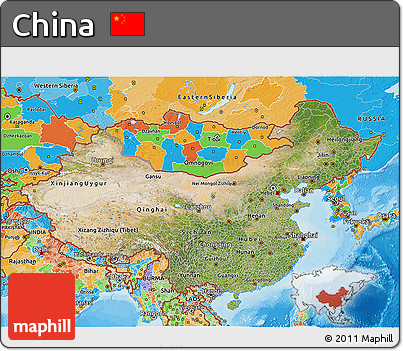 Satellite 3D Map of China, political outside