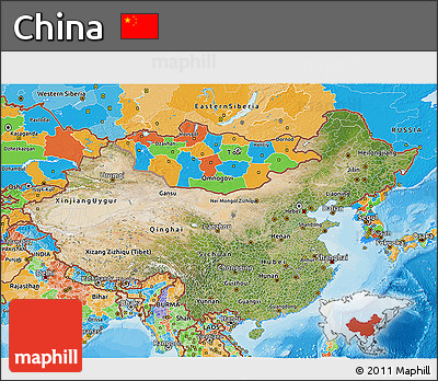 Satellite 3D Map of China, political outside