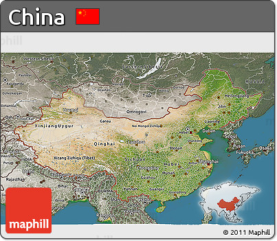 Satellite 3D Map of China, semi-desaturated, land only