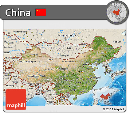 Satellite 3D Map of China, shaded relief outside