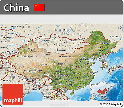 Satellite 3D Map of China, shaded relief outside