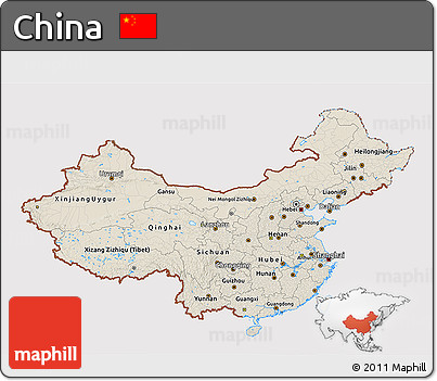 Shaded Relief 3D Map of China, cropped outside