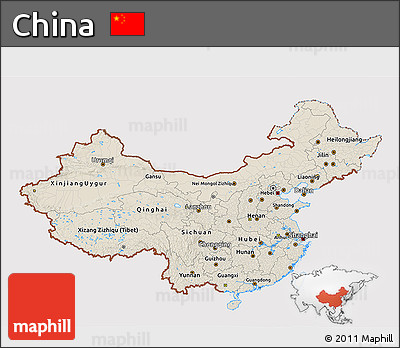 Shaded Relief 3D Map of China, cropped outside