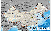 Shaded Relief 3D Map of China, darken, desaturated, land only