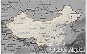 Shaded Relief 3D Map of China, darken, desaturated