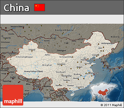 Shaded Relief 3D Map of China, darken